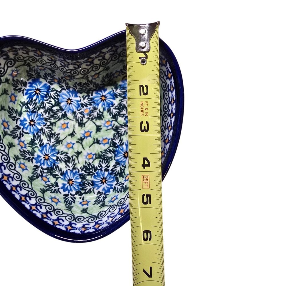 Kalich Boleslawiecka Ceramic Whimsical Heart Polish Pottery Bowl Floral Design - Picture 6 of 9